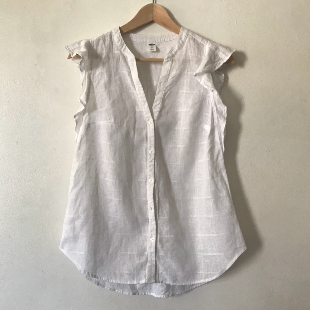 Old Navy Ruffle-Trim Linen Blend Button Shirt